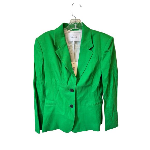 FRAME NWT The Femme Two Button Blazer Size 0 $628 MSRP Bright Peridot Green - Picture 2 of 10